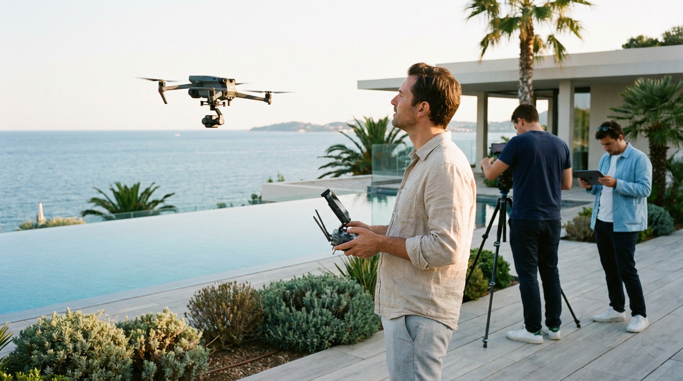 Production en environnement hôtelier : coordination sur site, opérations drone intégrées au dispositif.